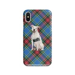 American Staffordshire terrier Tartan phone case. 11 Tartan styles for your Iphone 15 Pro Max, Iphone 14, 13, 12 to 6 & Samsung Galaxy S23 Ultra, S22, S21 to S6 24 adventure dogs tartan case american staffordshire terrier macbeth front view