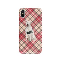 American Staffordshire terrier Tartan phone case. 11 Tartan styles for your Iphone 15 Pro Max, Iphone 14, 13, 12 to 6 & Samsung Galaxy S23 Ultra, S22, S21 to S6 26 adventure dogs tartan case american staffordshire terrier pink front view