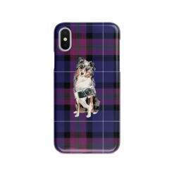 Australian Shepherd Tartan phone case. 11 Tartan styles for your Iphone 15 Pro Max, Iphone 14, 13, 12 to 6 & Samsung Galaxy S23 Ultra, S22, S21 to S6 26 adventure dogs tartan case australian shepherd pride of scotland front view