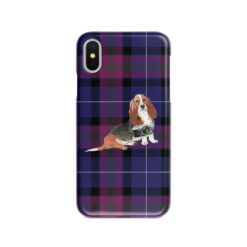 Basset Hound Tartan phone case. 11 Tartan styles for your Iphone 15 Pro Max, Iphone 14, 13, 12 to 6 & Samsung Galaxy S23 Ultra, S22, S21 to S6 26 adventure dogs tartan case basset hound pride of scotland front view