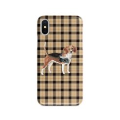 Beagle Tartan phone case. 11 Tartan styles for your Iphone 15 Pro Max, Iphone 14, 13, 12 to 6 & Samsung Galaxy S23 Ultra, S22, S21 to S6 19 adventure dogs tartan case beagle brown tartan front view