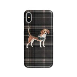 Beagle Tartan phone case. 11 Tartan styles for your Iphone 15 Pro Max, Iphone 14, 13, 12 to 6 & Samsung Galaxy S23 Ultra, S22, S21 to S6 20 adventure dogs tartan case beagle dark tartan front view