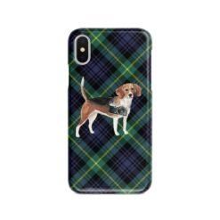 Beagle Tartan phone case. 11 Tartan styles for your Iphone 15 Pro Max, Iphone 14, 13, 12 to 6 & Samsung Galaxy S23 Ultra, S22, S21 to S6 21 adventure dogs tartan case beagle gordon front view