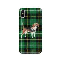 Beagle Tartan phone case. 11 Tartan styles for your Iphone 15 Pro Max, Iphone 14, 13, 12 to 6 & Samsung Galaxy S23 Ultra, S22, S21 to S6 22 adventure dogs tartan case beagle green tartan front view