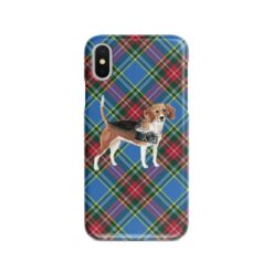 Beagle Tartan phone case. 11 Tartan styles for your Iphone 15 Pro Max, Iphone 14, 13, 12 to 6 & Samsung Galaxy S23 Ultra, S22, S21 to S6 23 adventure dogs tartan case beagle macbeth front view