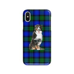 Bernese Mountain Dog Tartan phone case. 11 Tartan styles for your Iphone 15 Pro Max, Iphone 14, 13, 12 to 6 & Samsung Galaxy S23 Ultra, S22, S21 to S6 17 adventure dogs tartan case bernese mountain dog black watch front view