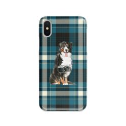Bernese Mountain Dog Tartan phone case. 11 Tartan styles for your Iphone 15 Pro Max, Iphone 14, 13, 12 to 6 & Samsung Galaxy S23 Ultra, S22, S21 to S6 24 adventure dogs tartan case bernese mountain dog modern front view