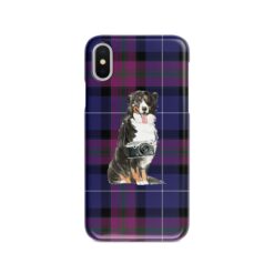 Bernese Mountain Dog Tartan phone case. 11 Tartan styles for your Iphone 15 Pro Max, Iphone 14, 13, 12 to 6 & Samsung Galaxy S23 Ultra, S22, S21 to S6 26 adventure dogs tartan case bernese mountain dog pride of scotland front view