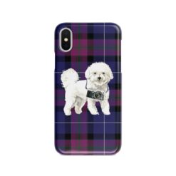 Bichon Frise Tartan phone case. 11 Tartan styles for your Iphone 15 Pro Max, Iphone 14, 13, 12 to 6 & Samsung Galaxy S23 Ultra, S22, S21 to S6 26 adventure dogs tartan case bichon frise pride of scotland front view