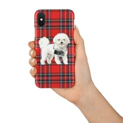 Bichon Frise Tartan phone case. 11 Tartan styles for your Iphone 15 Pro Max, Iphone 14, 13, 12 to 6 & Samsung Galaxy S23 Ultra, S22, S21 to S6 16 adventure dogs tartan case bichon frise royal stewart in hand