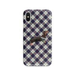 adventure dogs tartan case black tan dachshund blue beige front view