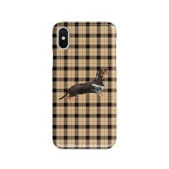 adventure dogs tartan case black tan dachshund brown tartan front view