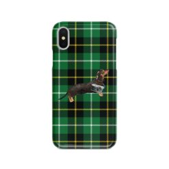 adventure dogs tartan case black tan dachshund green tartan front view