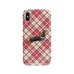 adventure dogs tartan case black tan dachshund pink front view