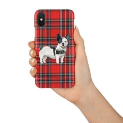 Black&white French bulldog Tartan phone case. 11 Tartan styles for your Iphone 15 Pro Max, Iphone 14, 13, 12 to 6 & Samsung Galaxy S23 Ultra, S22, S21 to S6 16 adventure dogs tartan case blackwhite french bulldog royal stewart in hand