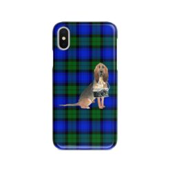 BloodHound Tartan phone case. 11 Tartan styles for your Iphone 15 Pro Max, Iphone 14, 13, 12 to 6 & Samsung Galaxy S23 Ultra, S22, S21 to S6 17 adventure dogs tartan case bloodhound black watch front view