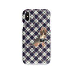 BloodHound Tartan phone case. 11 Tartan styles for your Iphone 15 Pro Max, Iphone 14, 13, 12 to 6 & Samsung Galaxy S23 Ultra, S22, S21 to S6 18 adventure dogs tartan case bloodhound blue beige front view