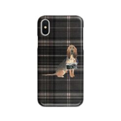 BloodHound Tartan phone case. 11 Tartan styles for your Iphone 15 Pro Max, Iphone 14, 13, 12 to 6 & Samsung Galaxy S23 Ultra, S22, S21 to S6 20 adventure dogs tartan case bloodhound dark tartan front view