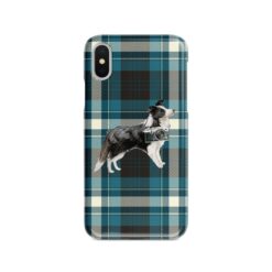 Border Collie Tartan phone case. 11 Tartan styles for your Iphone 15 Pro Max, Iphone 14, 13, 12 to 6 & Samsung Galaxy S23 Ultra, S22, S21 to S6 24 adventure dogs tartan case border collie modern front view