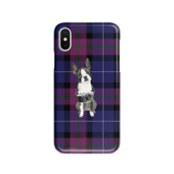 Boston Terrier Tartan phone case. 11 Tartan styles for your Iphone 15 Pro Max, Iphone 14, 13, 12 to 6 & Samsung Galaxy S23 Ultra, S22, S21 to S6 26 adventure dogs tartan case boston terrier pride of scotland front view