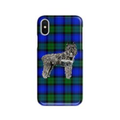 Bouvier des Flandres Tartan phone case. 11 Tartan styles for your Iphone 15 Pro Max, Iphone 14, 13, 12 to 6 & Samsung Galaxy S23 Ultra, S22, S21 to S6 17 adventure dogs tartan case bouvier des flandres black watch front view