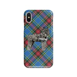 Bouvier des Flandres Tartan phone case. 11 Tartan styles for your Iphone 15 Pro Max, Iphone 14, 13, 12 to 6 & Samsung Galaxy S23 Ultra, S22, S21 to S6 23 adventure dogs tartan case bouvier des flandres macbeth front view