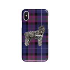 Bouvier des Flandres Tartan phone case. 11 Tartan styles for your Iphone 15 Pro Max, Iphone 14, 13, 12 to 6 & Samsung Galaxy S23 Ultra, S22, S21 to S6 26 adventure dogs tartan case bouvier des flandres pride of scotland front view