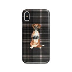 Boxer Tartan phone case. 11 Tartan styles for your Iphone 15 Pro Max, Iphone 14, 13, 12 to 6 & Samsung Galaxy S23 Ultra, S22, S21 to S6 20 adventure dogs tartan case boxer dark tartan front view