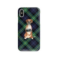Boxer Tartan phone case. 11 Tartan styles for your Iphone 15 Pro Max, Iphone 14, 13, 12 to 6 & Samsung Galaxy S23 Ultra, S22, S21 to S6 21 adventure dogs tartan case boxer gordon front view