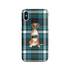Boxer Tartan phone case. 11 Tartan styles for your Iphone 15 Pro Max, Iphone 14, 13, 12 to 6 & Samsung Galaxy S23 Ultra, S22, S21 to S6 24 adventure dogs tartan case boxer modern front view