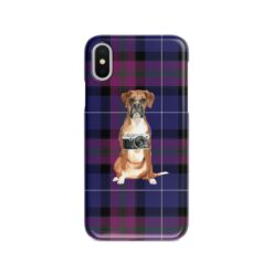 Boxer Tartan phone case. 11 Tartan styles for your Iphone 15 Pro Max, Iphone 14, 13, 12 to 6 & Samsung Galaxy S23 Ultra, S22, S21 to S6 26 adventure dogs tartan case boxer pride of scotland front view