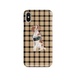 Brittany Tartan phone case. 11 Tartan styles for your Iphone 15 Pro Max, Iphone 14, 13, 12 to 6 & Samsung Galaxy S23 Ultra, S22, S21 to S6 19 adventure dogs tartan case brittany brown tartan front view