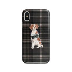Brittany Tartan phone case. 11 Tartan styles for your Iphone 15 Pro Max, Iphone 14, 13, 12 to 6 & Samsung Galaxy S23 Ultra, S22, S21 to S6 20 adventure dogs tartan case brittany dark tartan front view