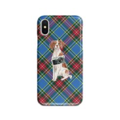 Brittany Tartan phone case. 11 Tartan styles for your Iphone 15 Pro Max, Iphone 14, 13, 12 to 6 & Samsung Galaxy S23 Ultra, S22, S21 to S6 23 adventure dogs tartan case brittany macbeth front view