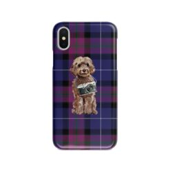 Brown Cockapoo Tartan phone case. 11 Tartan styles for your Iphone 15 Pro Max, Iphone 14, 13, 12 to 6 & Samsung Galaxy S23 Ultra, S22, S21 to S6 26 adventure dogs tartan case brown cockapoo pride of scotland front view