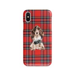 Brown Cocker Spaniel Tartan phone case. 11 Tartan styles for your Iphone 15 Pro Max, Iphone 14, 13, 12 to 6 & Samsung Galaxy S23 Ultra, S22, S21 to S6
