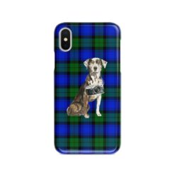 Catahoula Leopard Dog Tartan phone case. 11 Tartan styles for your Iphone 15 Pro Max, Iphone 14, 13, 12 to 6 & Samsung Galaxy S23 Ultra, S22, S21 to S6 17 adventure dogs tartan case catahoula leopard dog black watch front view