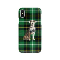Catahoula Leopard Dog Tartan phone case. 11 Tartan styles for your Iphone 15 Pro Max, Iphone 14, 13, 12 to 6 & Samsung Galaxy S23 Ultra, S22, S21 to S6 22 adventure dogs tartan case catahoula leopard dog green tartan front view