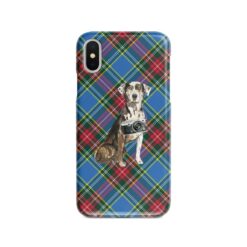 Catahoula Leopard Dog Tartan phone case. 11 Tartan styles for your Iphone 15 Pro Max, Iphone 14, 13, 12 to 6 & Samsung Galaxy S23 Ultra, S22, S21 to S6 23 adventure dogs tartan case catahoula leopard dog macbeth front view