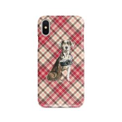 Catahoula Leopard Dog Tartan phone case. 11 Tartan styles for your Iphone 15 Pro Max, Iphone 14, 13, 12 to 6 & Samsung Galaxy S23 Ultra, S22, S21 to S6 25 adventure dogs tartan case catahoula leopard dog pink front view