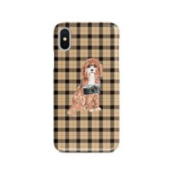 Cavapoo Tartan phone case. 11 Tartan styles for your Iphone 15 Pro Max, Iphone 14, 13, 12 to 6 & Samsung Galaxy S23 Ultra, S22, S21 to S6 19 adventure dogs tartan case cavapoo brown tartan front view