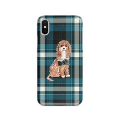 Cavapoo Tartan phone case. 11 Tartan styles for your Iphone 15 Pro Max, Iphone 14, 13, 12 to 6 & Samsung Galaxy S23 Ultra, S22, S21 to S6 24 adventure dogs tartan case cavapoo modern front view