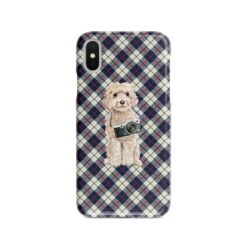adventure dogs tartan case champagne cockapoo blue beige front view