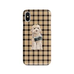adventure dogs tartan case champagne cockapoo brown tartan front view