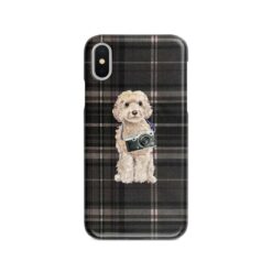 adventure dogs tartan case champagne cockapoo dark tartan front view