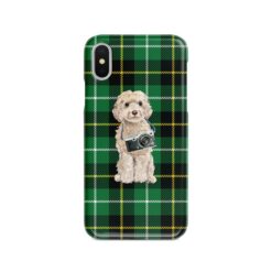 adventure dogs tartan case champagne cockapoo green tartan front view