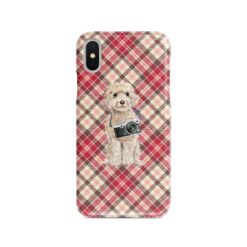 adventure dogs tartan case champagne cockapoo pink front view