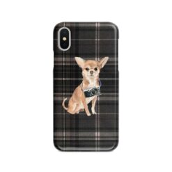 Chihuahua Tartan phone case. 11 Tartan styles for your Iphone 15 Pro Max, Iphone 14, 13, 12 to 6 & Samsung Galaxy S23 Ultra, S22, S21 to S6 20 adventure dogs tartan case chihuahua dark tartan front view