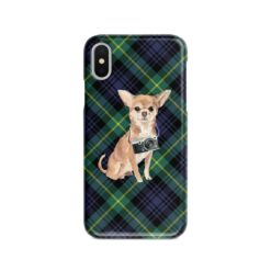Chihuahua Tartan phone case. 11 Tartan styles for your Iphone 15 Pro Max, Iphone 14, 13, 12 to 6 & Samsung Galaxy S23 Ultra, S22, S21 to S6 21 adventure dogs tartan case chihuahua gordon front view