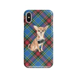 Chihuahua Tartan phone case. 11 Tartan styles for your Iphone 15 Pro Max, Iphone 14, 13, 12 to 6 & Samsung Galaxy S23 Ultra, S22, S21 to S6 23 adventure dogs tartan case chihuahua macbeth front view